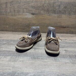 Sperry Angelfish Brown Leather Plaid Accent Boat Shoes Women's Size 7